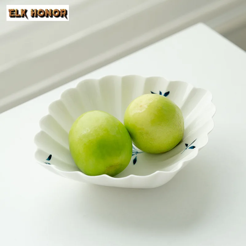 Pure Hand-painted Butterfly Orchid Art Ceramic Tea Dish Special-shaped Pot Bearing Plate Atmosphere Fruit Snacks Dim Sum Dishes