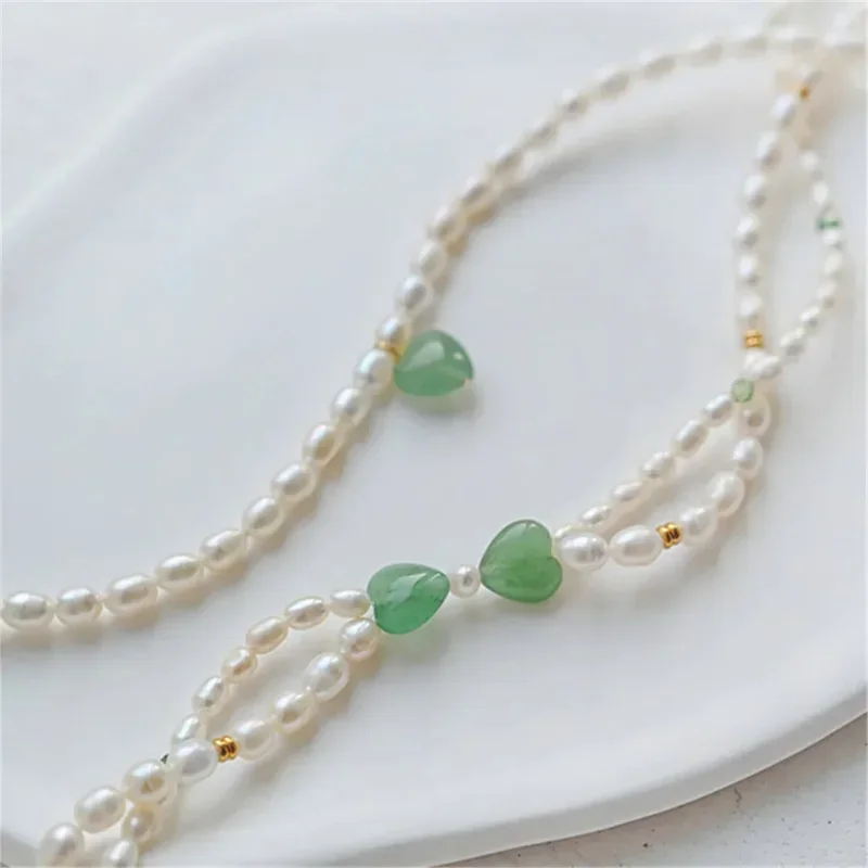 Design originale fatto a mano verde fiocco nodo collana di perle d'acqua dolce naturale dolce cuore Kink gioielli donne romantiche catena clavicola