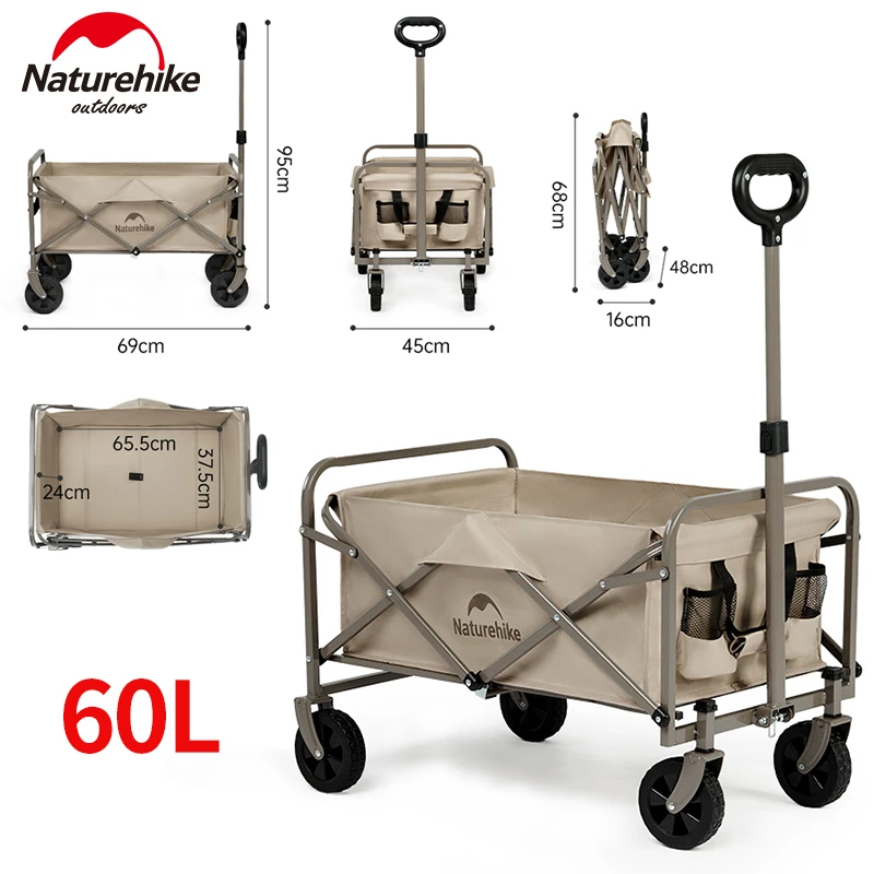 Naturehike Folding Trolley Collapsible Wagon Cart Outdoor Camping Picnic Garden Family Carbon Steel 300D Bearing 120kg Handcart