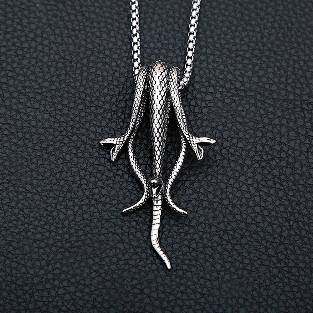 Vintage Three Headed Snake Necklace For Men Stainless Steel Punk Animal Pendant Unique Gothic Jewelry Gifts Dropshipping