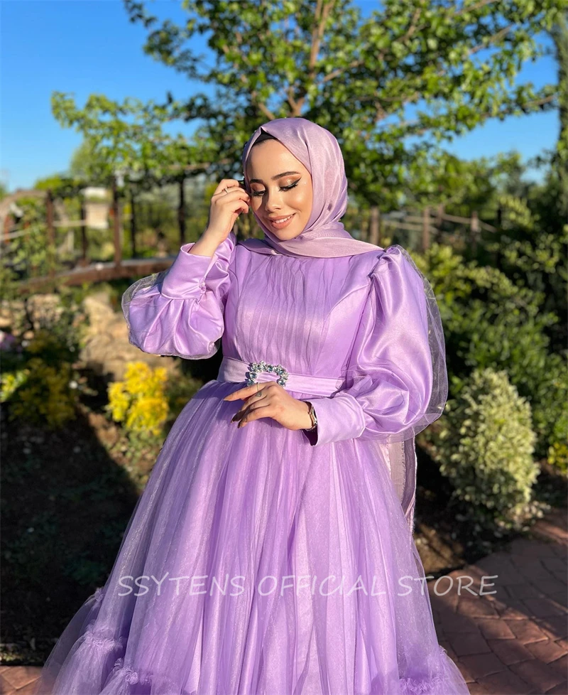 Party Dresses Long Sleeves Lilac Arabic Evening Gowns Celebrity Ankle Length Dubai Muslim Prom Dress Bespoke Occasion vestidos