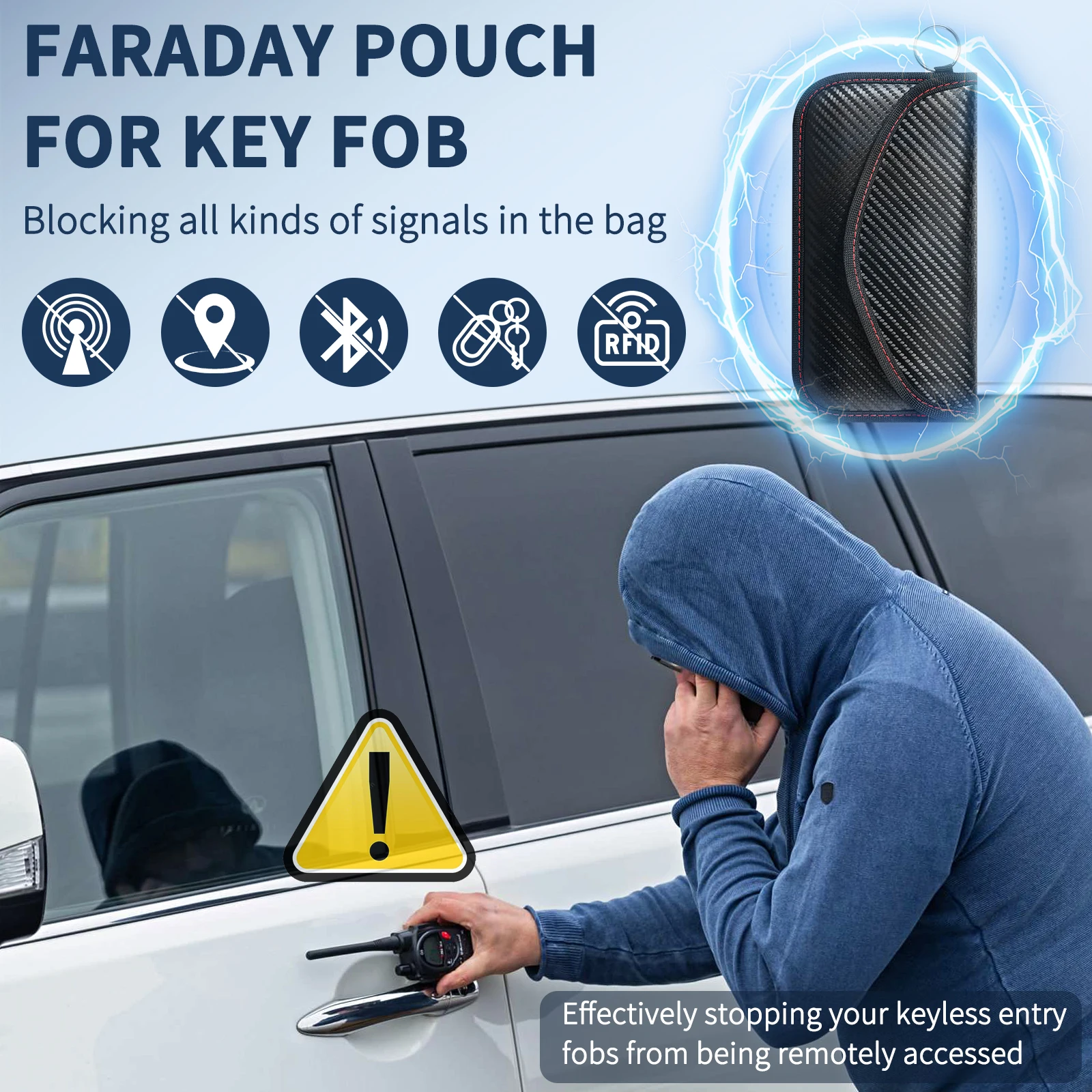 Faraday-Schutztasche für Autoschlüssel, RFID-Signalblockierende Tasche, Schlüsselanhänger-Schutz, Diebstahlsicherung, Carbonfaser – Detail 3