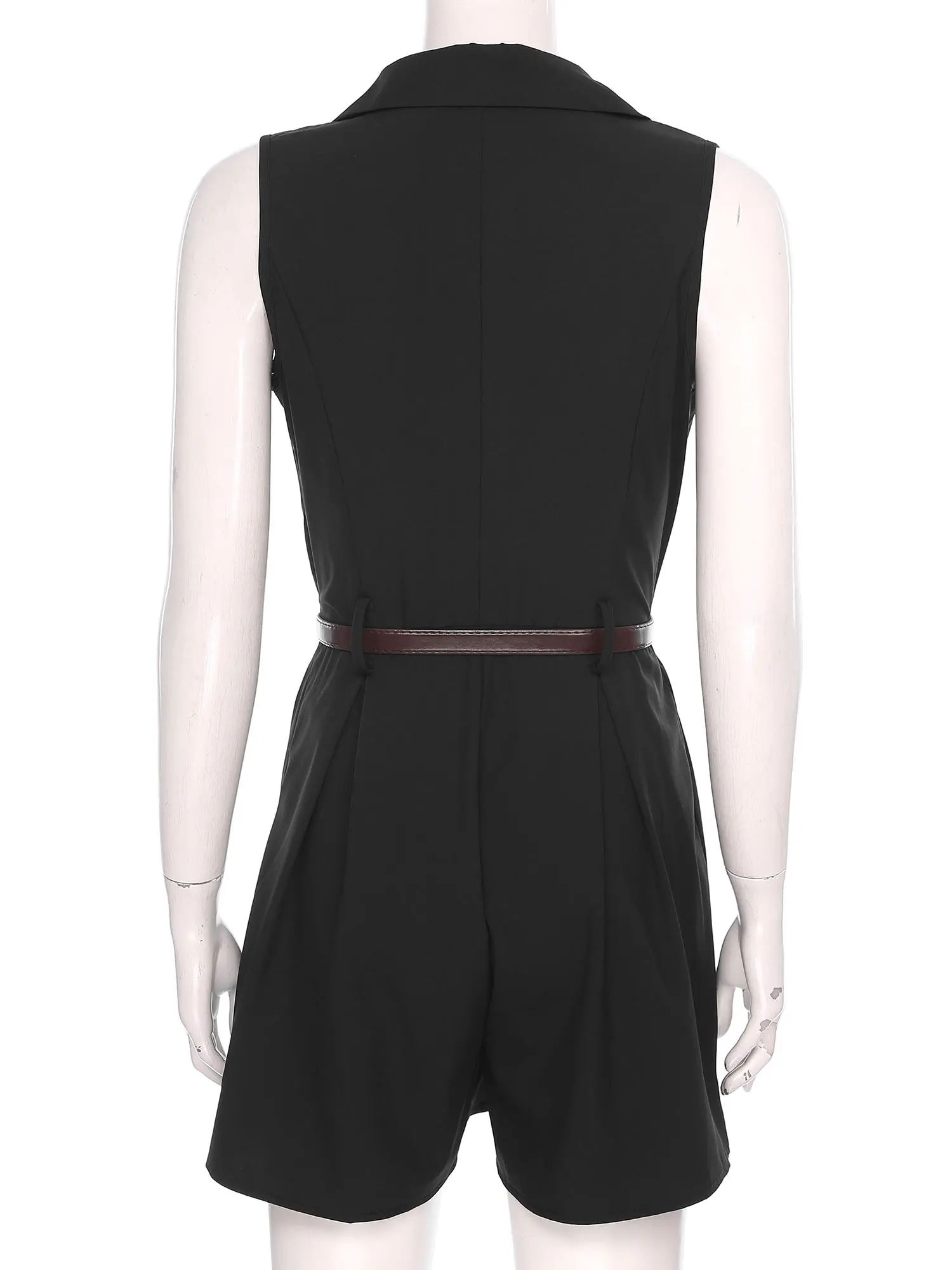 Moda senhora curto unitard feminino elegante lapela macacão sem mangas plissado perna larga solta curto macacão femme roupas de viagem