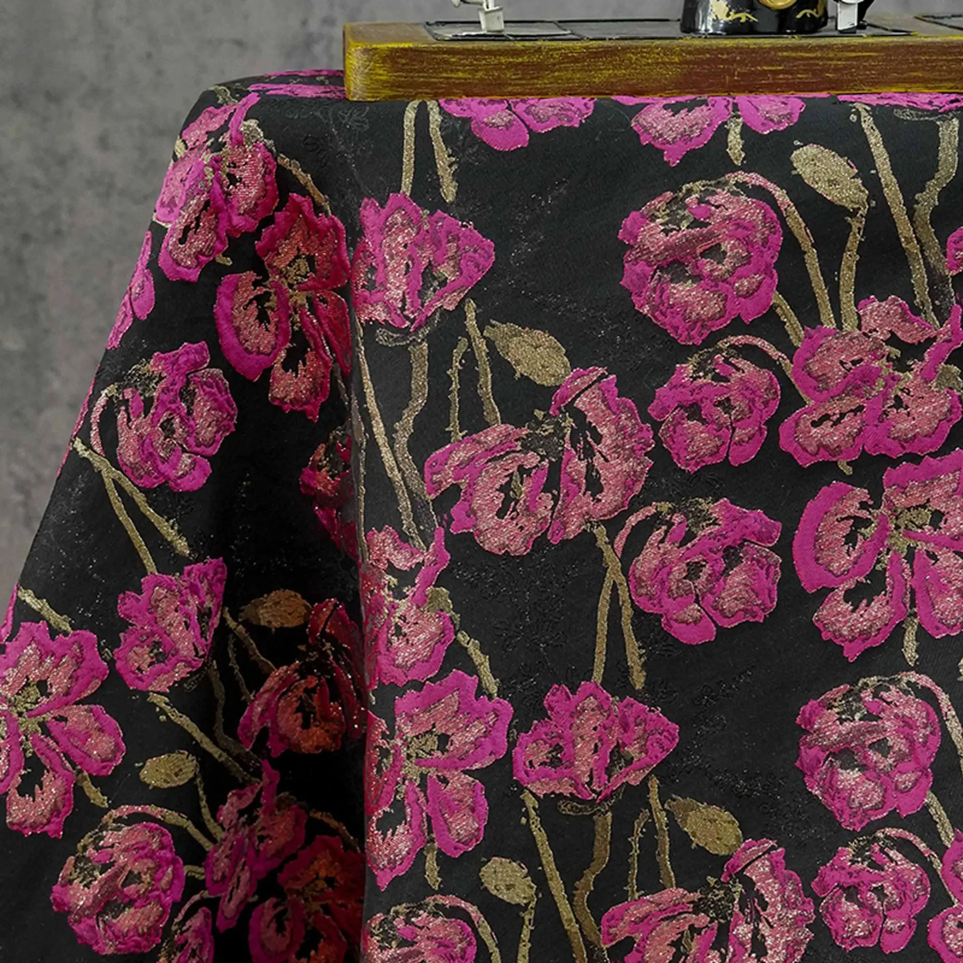 

Relief Flower Black Background Gold Silk Jacquard Fabric Elegant Dress Suit Pillow Cover Decorative Sewing Fabric