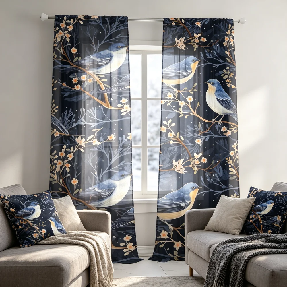 2PCS Sheer Curtains, Deep Blue - огляд і ціна Curtain Rods