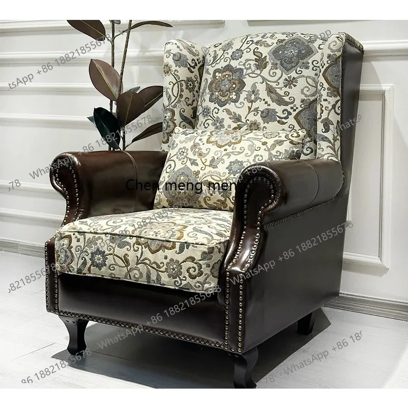 

American single sofa chair leather retro brown living room bedroom high back casual chair