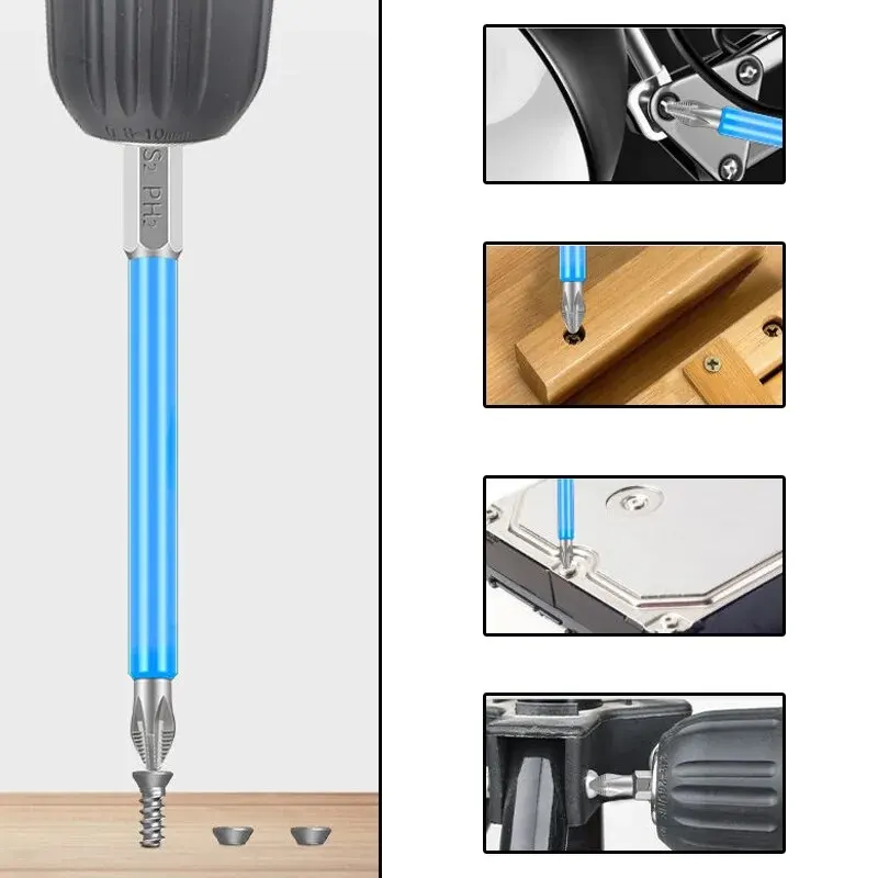 S2 Hexagonal Handle Anti Slip Electric Screwdriver Head 25-150mm Anti Slip Cross Screwdriver Head Electric Tool Set