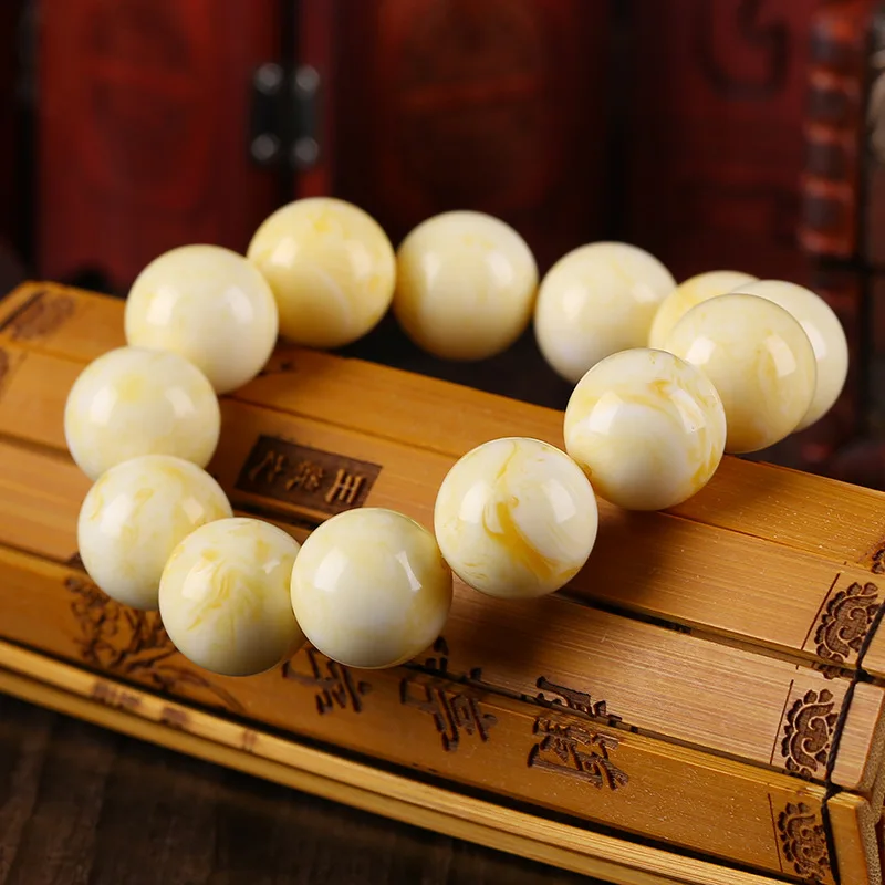 Second-generation , white round beads, single-loop Buddhist bead bracelet, unisex amber jewelry, fluor