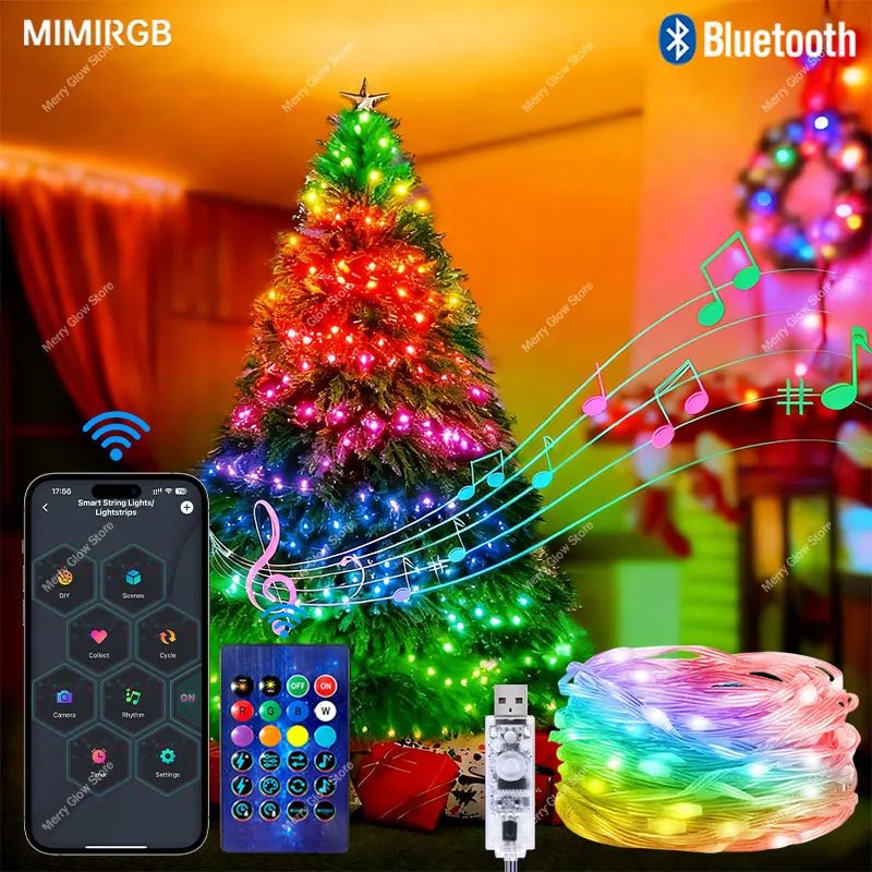 10 متر RGB عيد الميلاد LED سلسلة ضوء USB بلوتوث الجنية أضواء اكليل الزفاف التخييم في الهواء الطلق حديقة غرفة ديكور LED جارلاند مصباح
