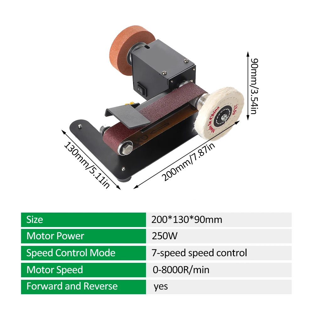 Electric Bench Grinding Sanding Polishing Machine 250W Mini Belt Sander 7 Speed Adjustable Control Grinder Sharpener Polisher