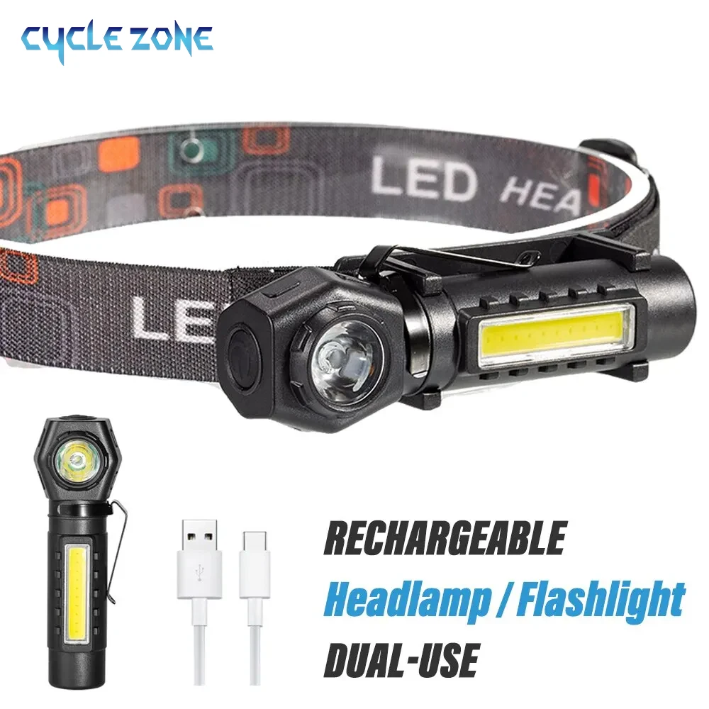 LED Headlamp XPE COB Headlight Rechargeable Head-Mounted Flashlight Detachable Portable Outdoor Camping Fishling Emergency Lamp