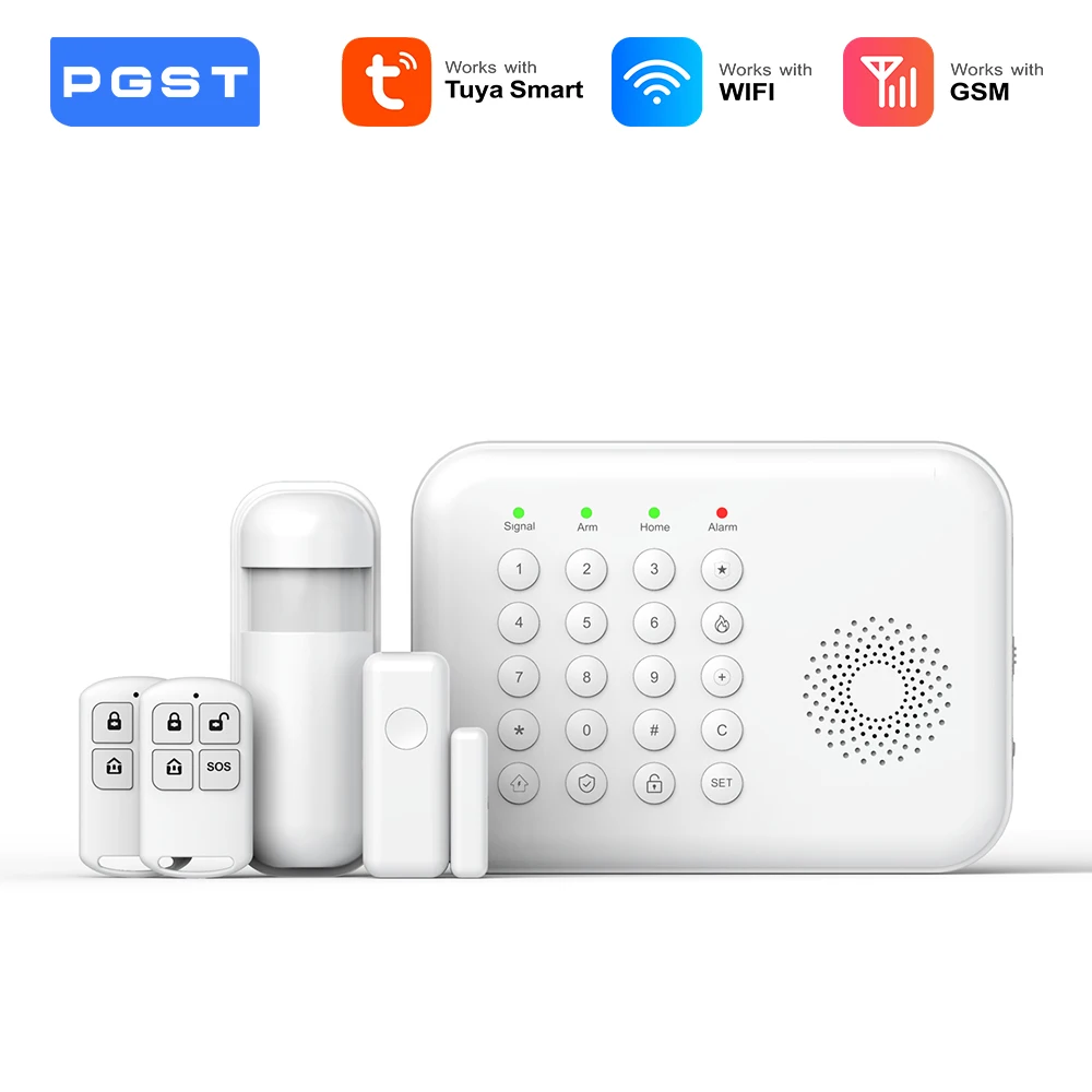 

PGST 2G GSM WiFi Security Protection Alexa Tuya Smart Life Home Automation Motion Door Magnetic Sensor Alarm Security System Kit