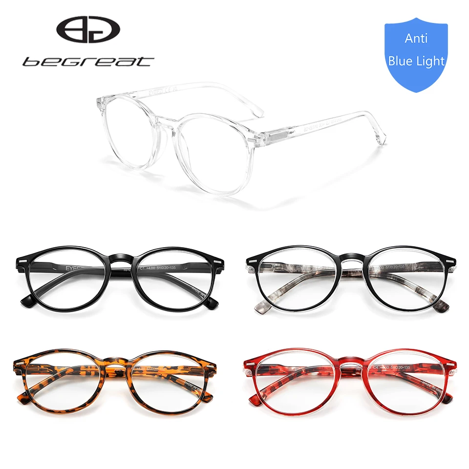 BEGREAT Anti Eyestrain Blue Light Glasses For Women Flexible Durable Spring Hinge Comfort Fit For Reading Driving