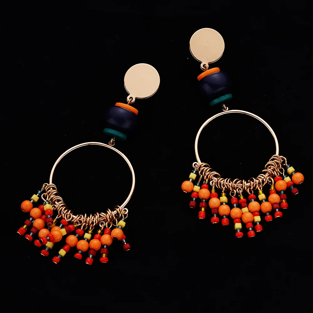 

Boho Long Beads Dangle Women's Earrings Beach Long Red Tassel Handmade Flower Enamel Bride Wedding Pendientes Mujer