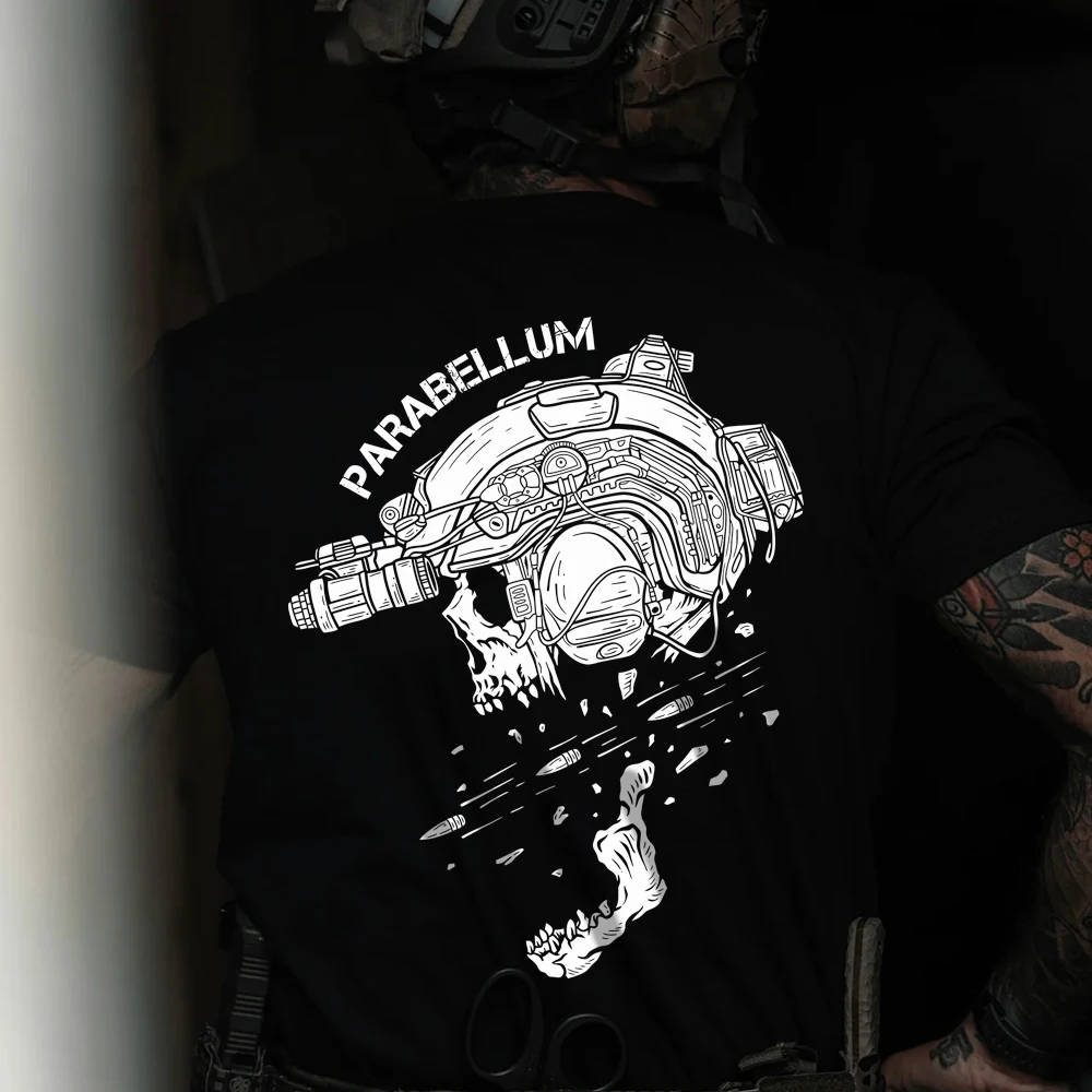 تي شيرت Parabellum The Fireed Bullet ملابس الشارع الشهير 100% قطن ملابس علوية فضفاضة قابلة للتنفس تي شيرت عسكري