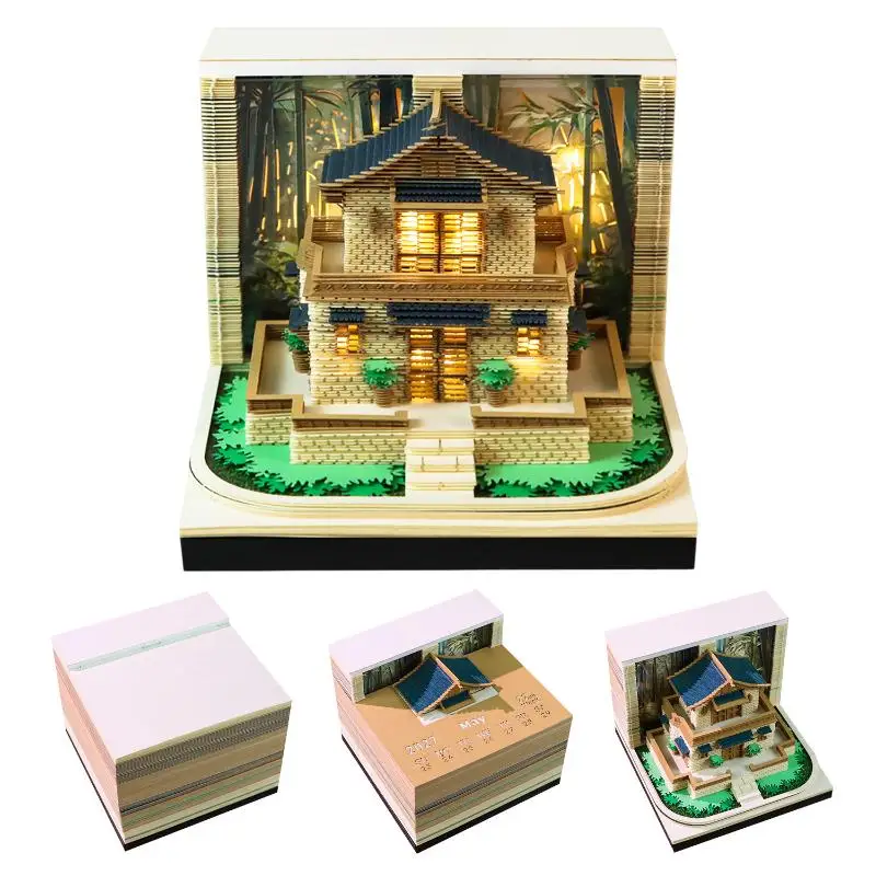 Time Piece Calendar 2027 Desk Calendar With LED Light 3D Tear-away Paper Carving Art Memo Pad Notepad Gift Christmas Accessories
