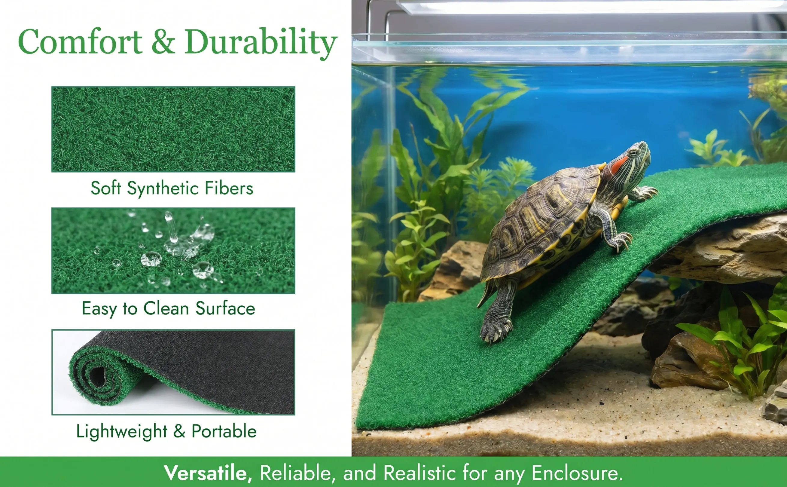 Realistic Floating Island Fake Grass Mat Synthetic Turf Basking Platform for Aquatic Turtle Reptile Terrariums Indoor Outdoor