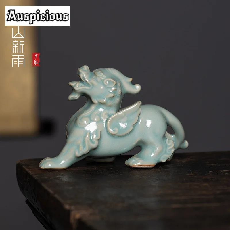 Handmade Longquan Celadon Tea Pet Elegant Pixiu Art Exquisite Miniatures Tea Figurine Tea Statue Tea Ceremony Teaset Collection