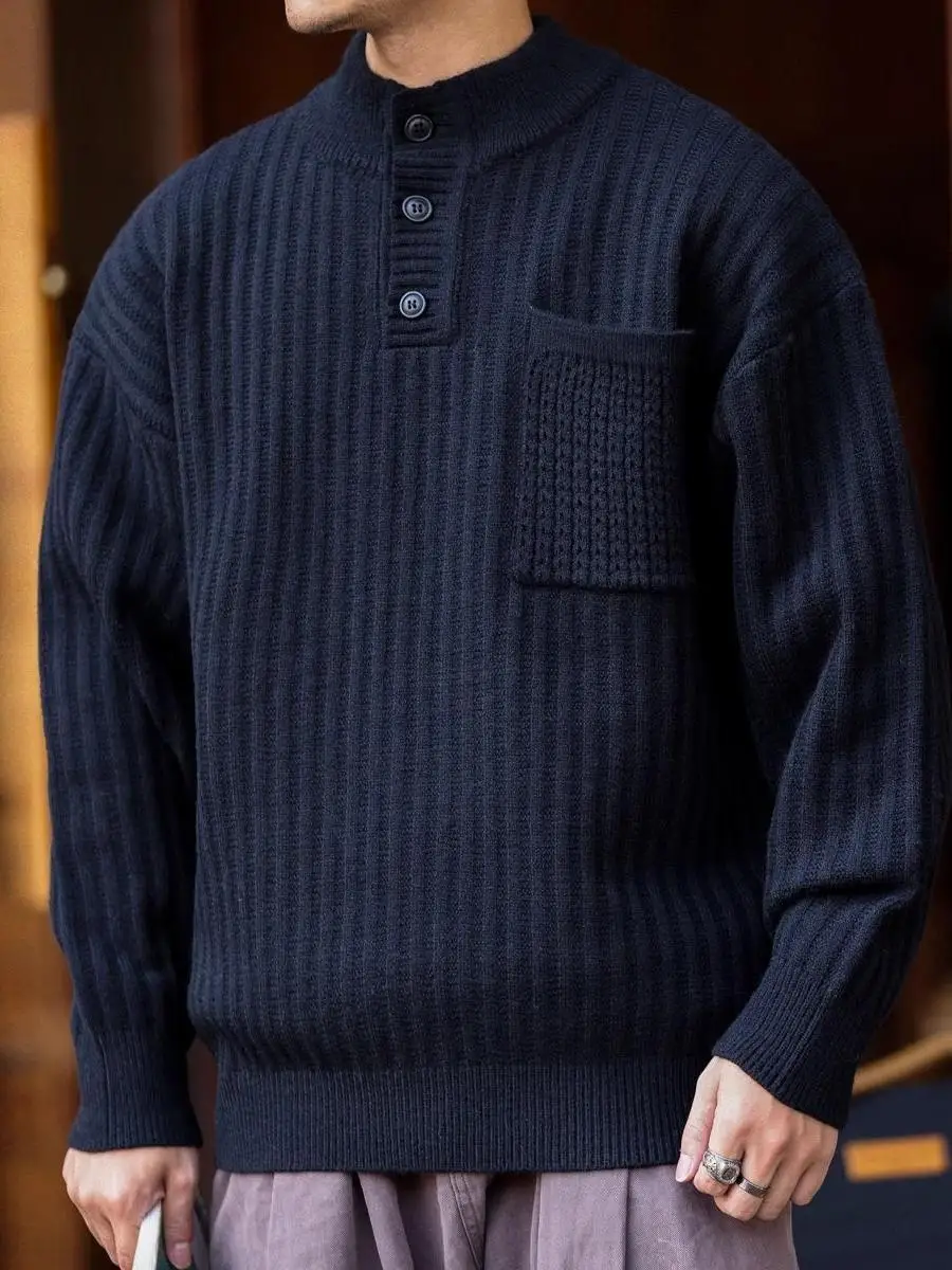 

Extra Large Size 300 Pou Henry Collar Knitwear Men's Loose Casual Base irt Autumn Winter Comfortable Breathable Sweatirt