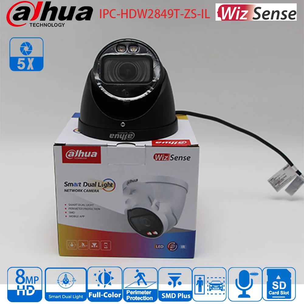 Dahua Black 8MP Zoom Color IP Camera 4K 5X Outdoor Motorized Varifocal WizSense Dual Light Network Camera IPC-HDW2849T-ZS-IL