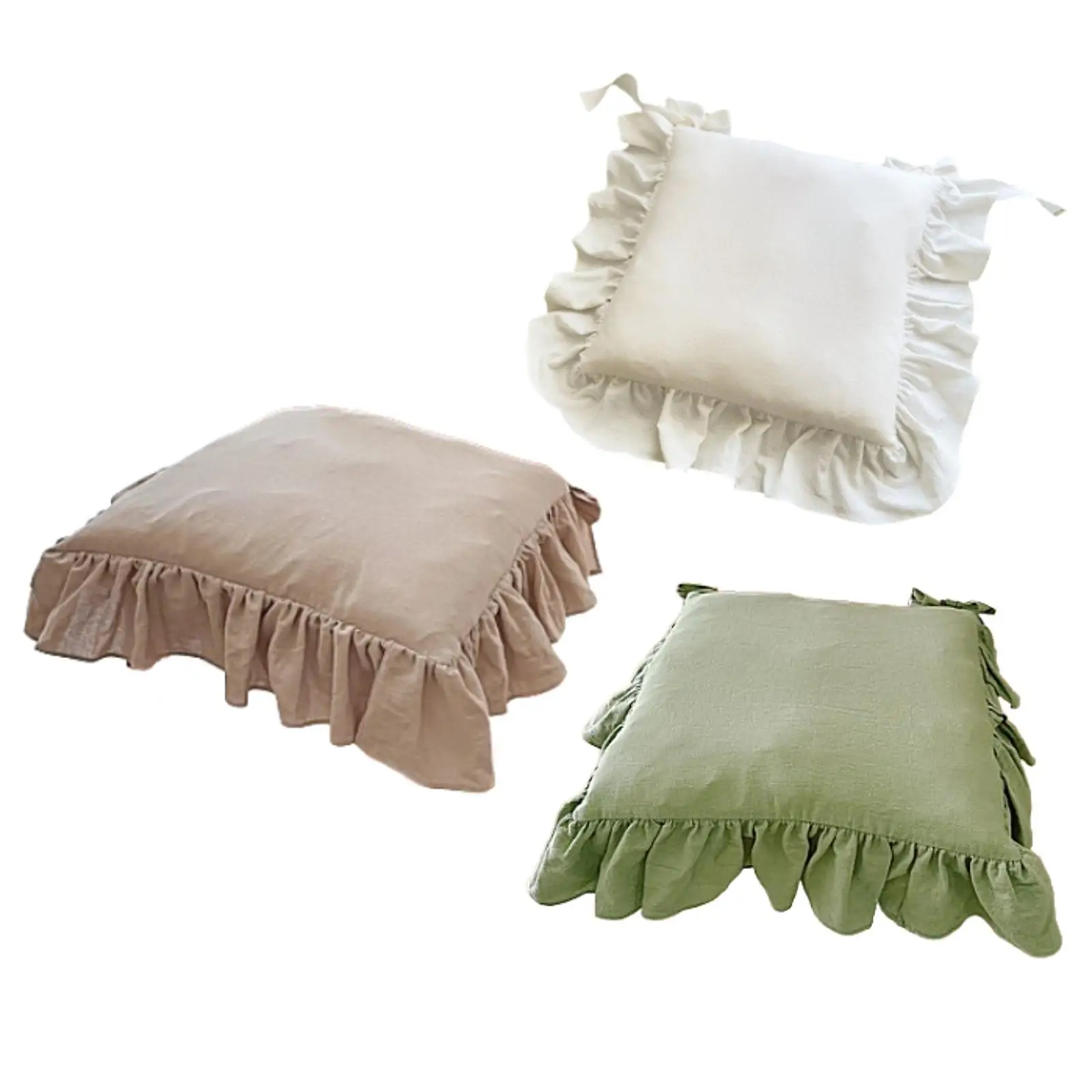 Ruffled Chair Cushion,Elegant,Comfortable with Ties,Seat Cushion,Square,Seat Pad for Cottage Kitchen Dining 17.7x17.7inch