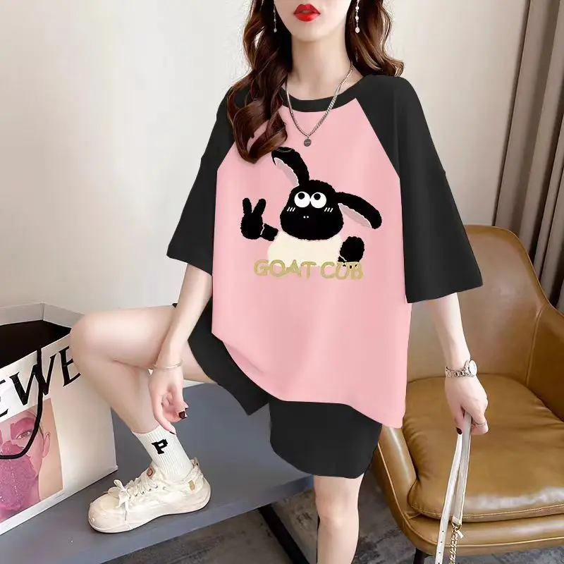 Women Summer Suit Fashion Loose Printing Large Size O-neck Short Sleeve T-Shirt Ladies Casual Appear Thin High Waist Shorts