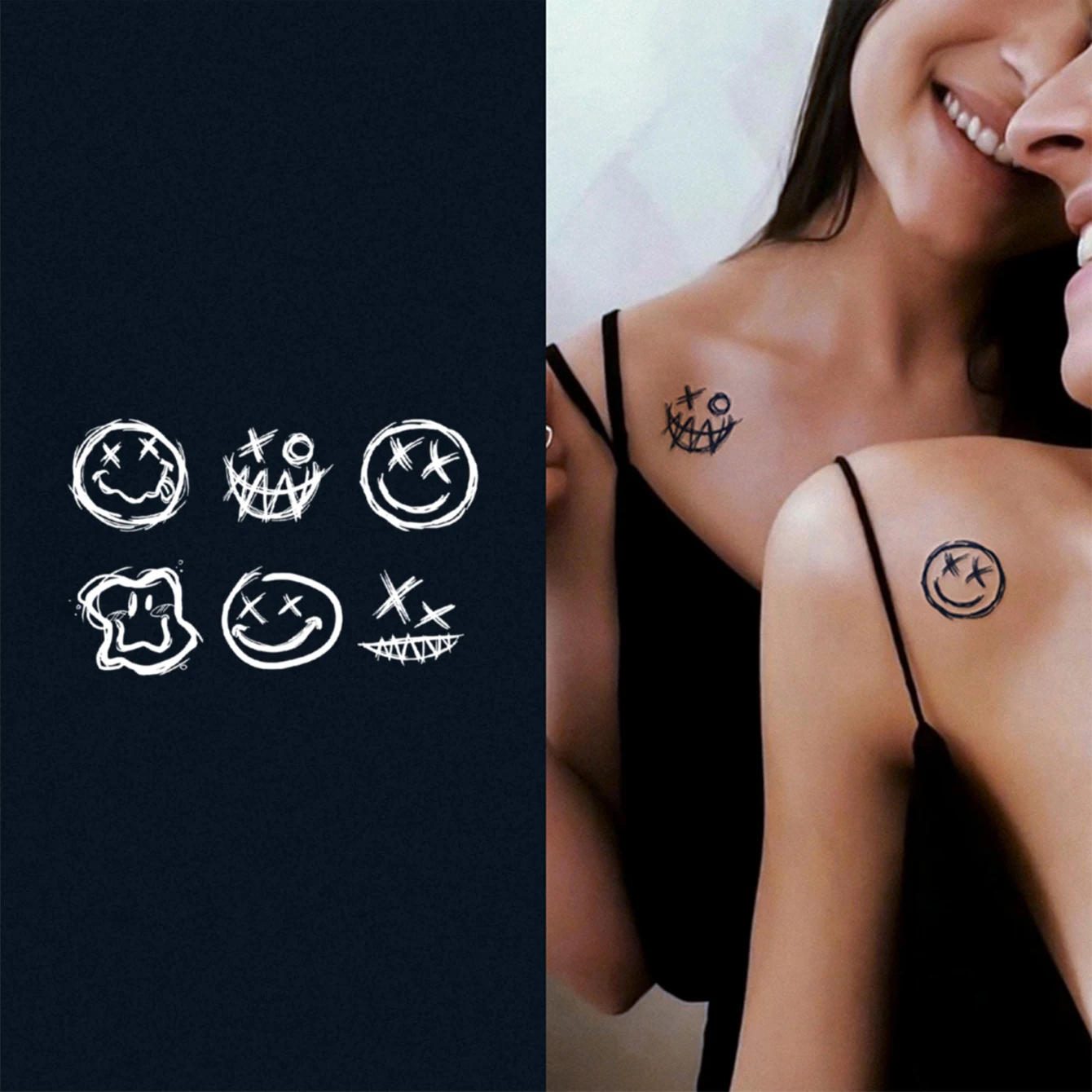 

1pc Funny Smiling Face Temporary Tattoo Sticker for Women Men Creative MagicTattoo Body Art Arm Wrist Fake Tatoo 타투스티커