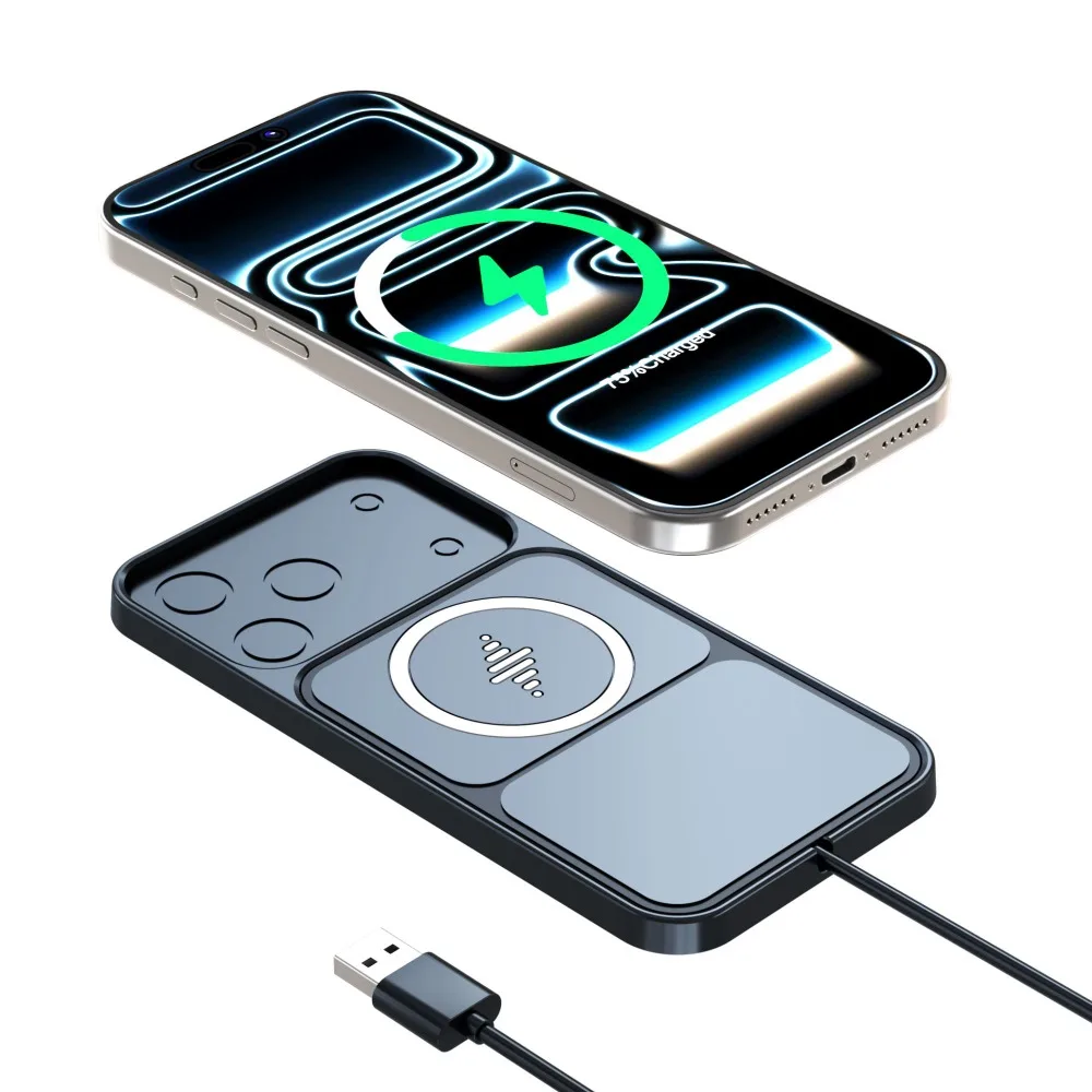 Kabelloses Auto-Ladegerät mit Silikon-Antirutschmatte und Objektivadapter für iPhone 17~12 Pro Max und Airpods Pro 4/3/2 – Schnelles Laden