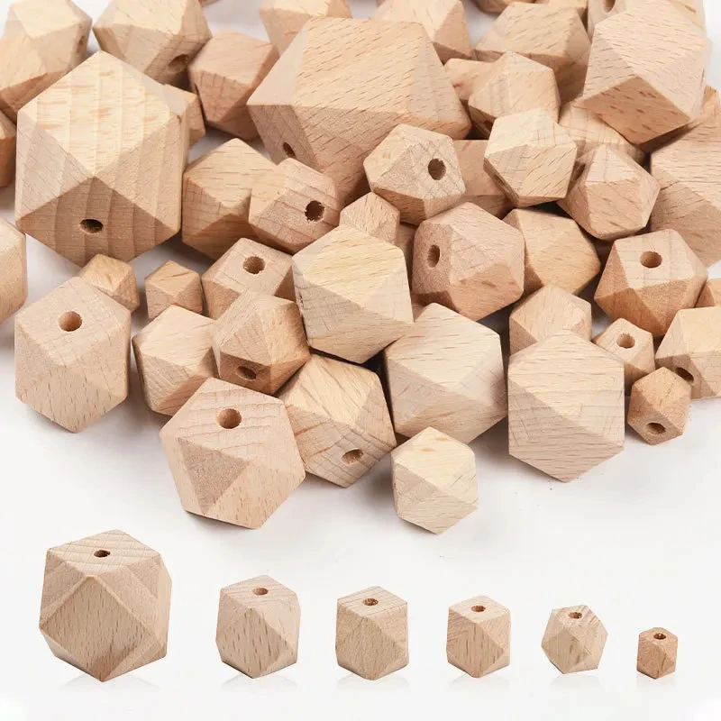 ABCPICK 200pcs Beech Series Boxed Wooden Round Beads Polygonal Geometric DIY Pacifier Chain Jewelry Making Handmade Accessories