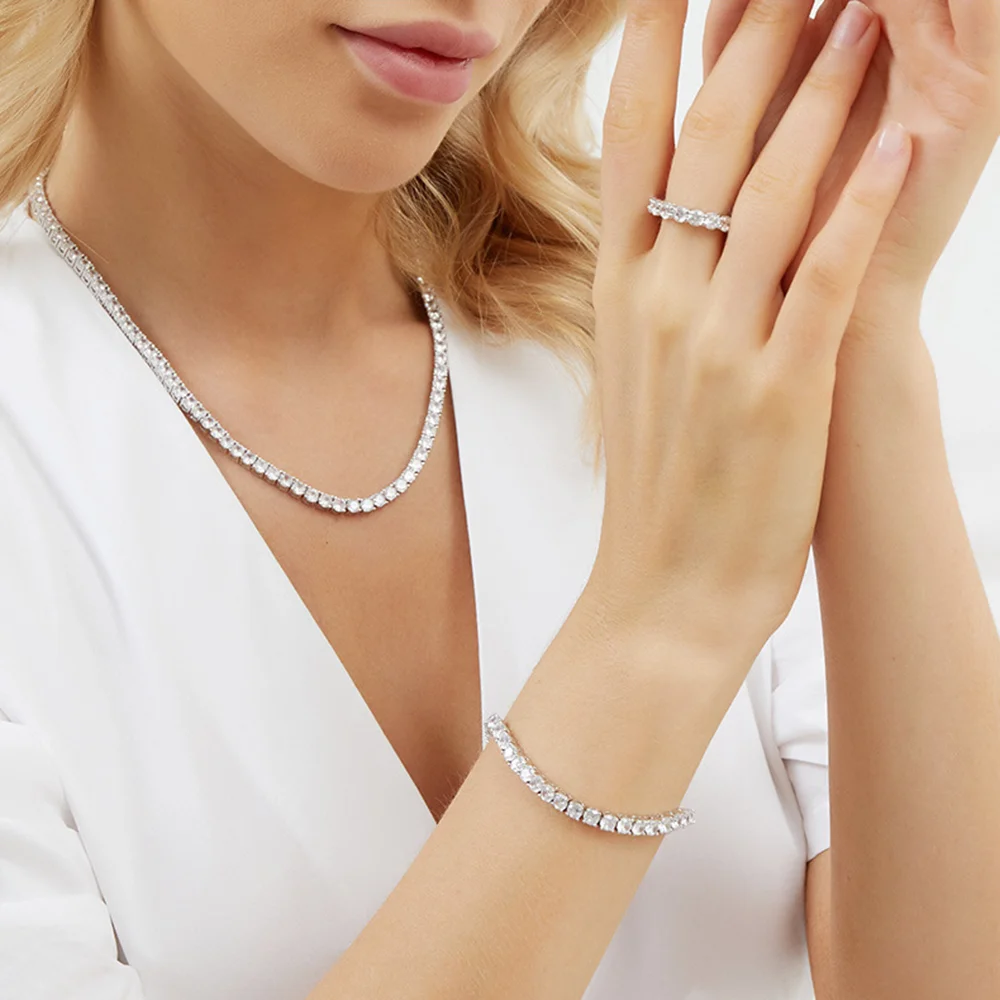 YLMyself عقد من حجر الياقوت 925 فضة تنس سلسلة 2 مللي متر 3 مللي متر 4 مللي متر 16-24 بوصة فاخرة لامعة مجوهرات للنساء الرجال