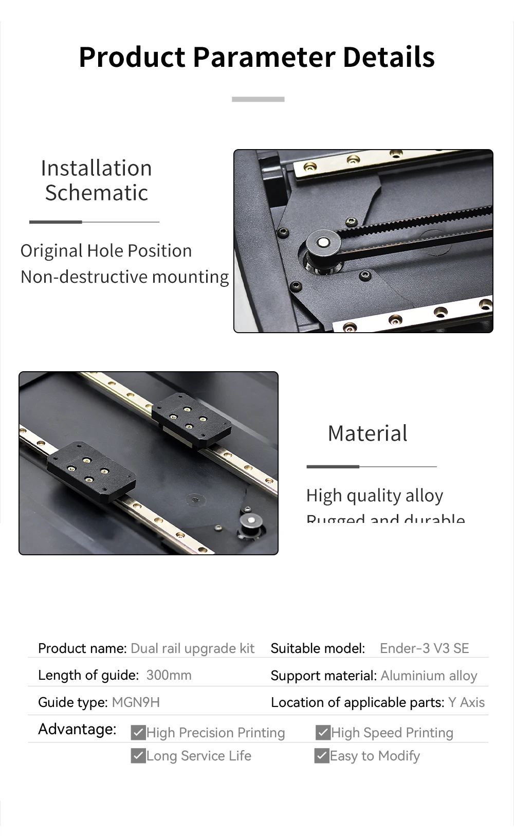 Imagem -04 - Criatividade-kit de Atualização y Axis Rail Peças para Impressora 3d Ender v3 se Mgn9h 300 mm v3 se e ke