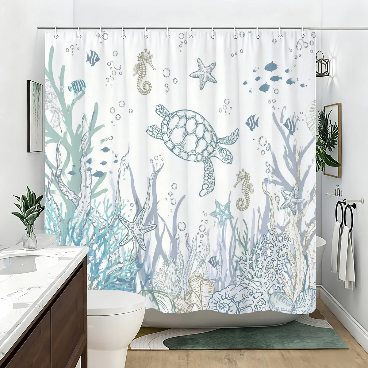 Vibrant Themed Polyester Bathtub Curtain - Cute & Nautical Patterned Bathroom Decor, Stylish Shower Curtain for Home Use