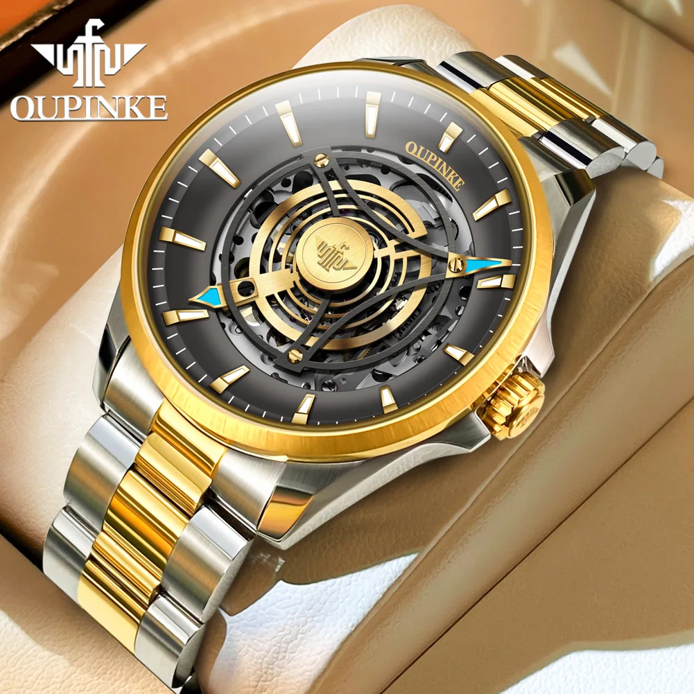 OUPINKE 3206 Hohl Luxus Mechanische Mann Armbanduhr Edelstahl Leuchtende Wasserdichte Uhr Für Männer Mode Business Uhren