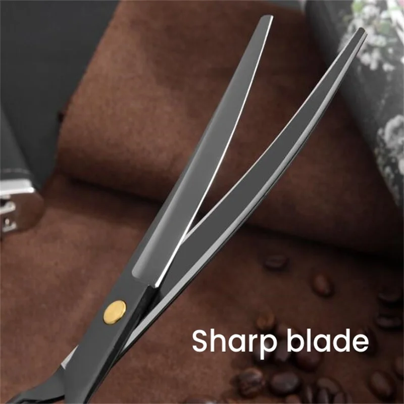 Dog Beauty Scissors Hair Cutting Black Metal Left Hand Pruning Shears Bent Thinning Shearing for Face Eyes Paws Tailed Trimming