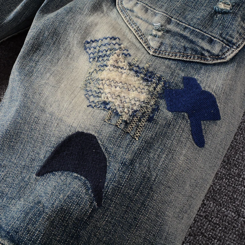 Street Fashion Summer Men Jeans Retro Gray Blue Elastic Ripped Short Jeans Homme Embroidery Designer Hip Hop Denim Shorts Men