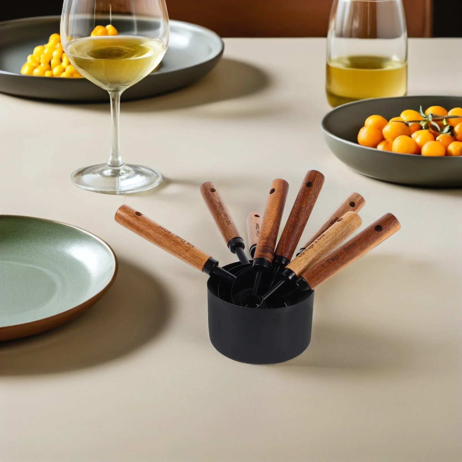 

8Pcs Kitchen Measuring Cups Spoons Set Stainless Steel Wood Handle Precise Baking Cooking Tool Food Measurement Kitchen Gadgets