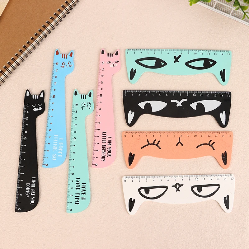 

Lovely Cat Wooden Straight Ruler Cute Cartoon Kitten Ruler Sewing Drawing Painting Tools Office School Stationery Supplies