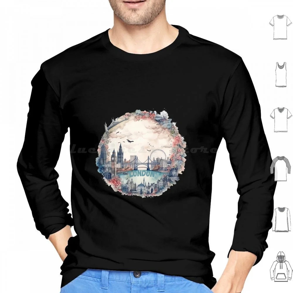 London Hoodie cotton Long Sleeve London City England Big Ben Red Bus Black Cub British Empire British Empire Europe United