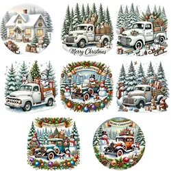 20cm Christmas snow village Iron On Heat Transfer Sticker For Clothes DTF Pinted Vinyl Thermal Appliques Washable T-Shirt Decal