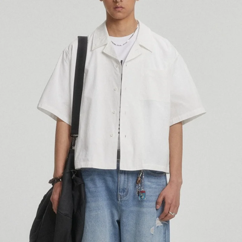 

Silhouette Short Tooling Short-sleeved Shirt Men's and Women's Loose Cotton Five-quarter-sleeved Shirt Tide