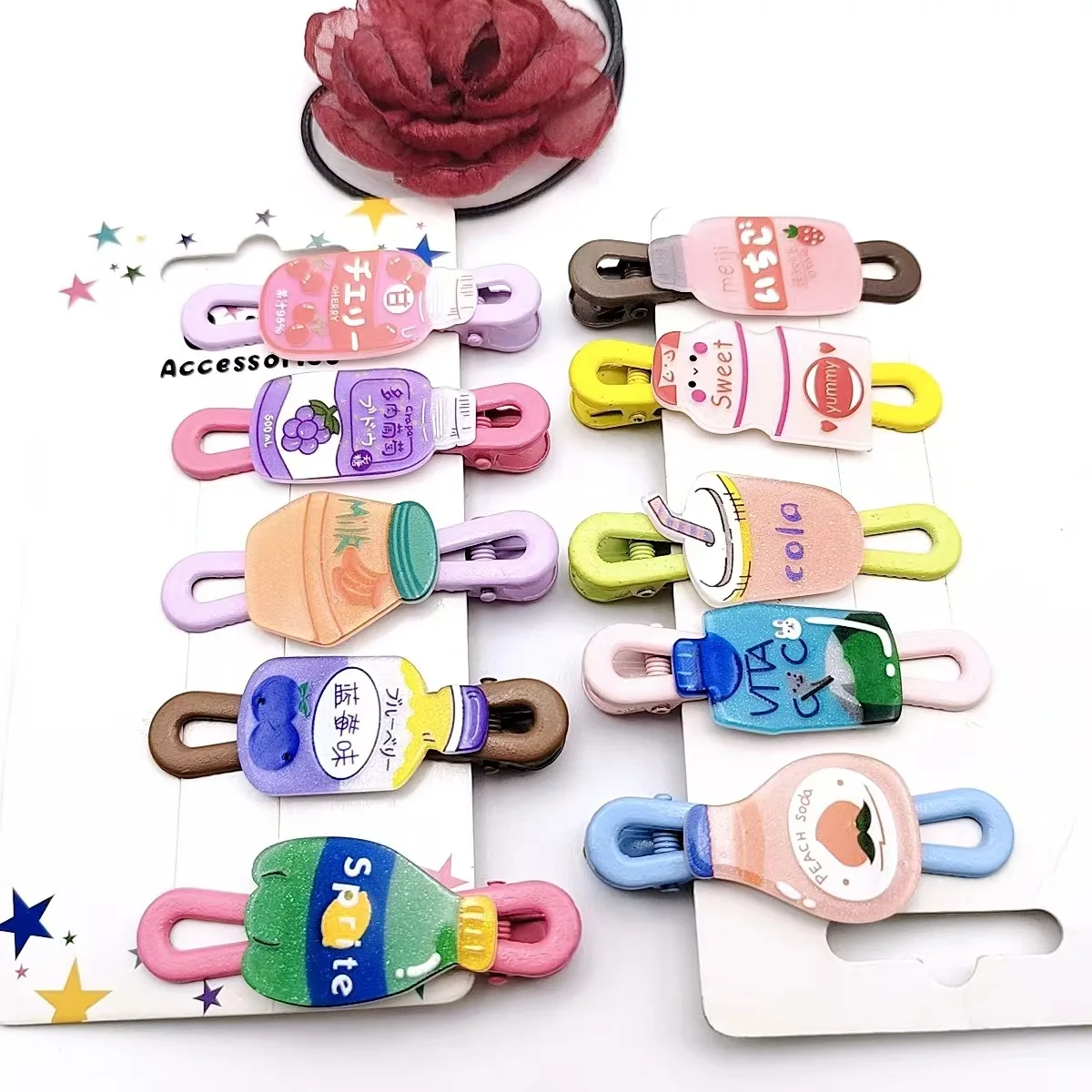

Acrylic student side clip girl bangs clip cartoon rotating windmill hairpin cute colorful wine bottle