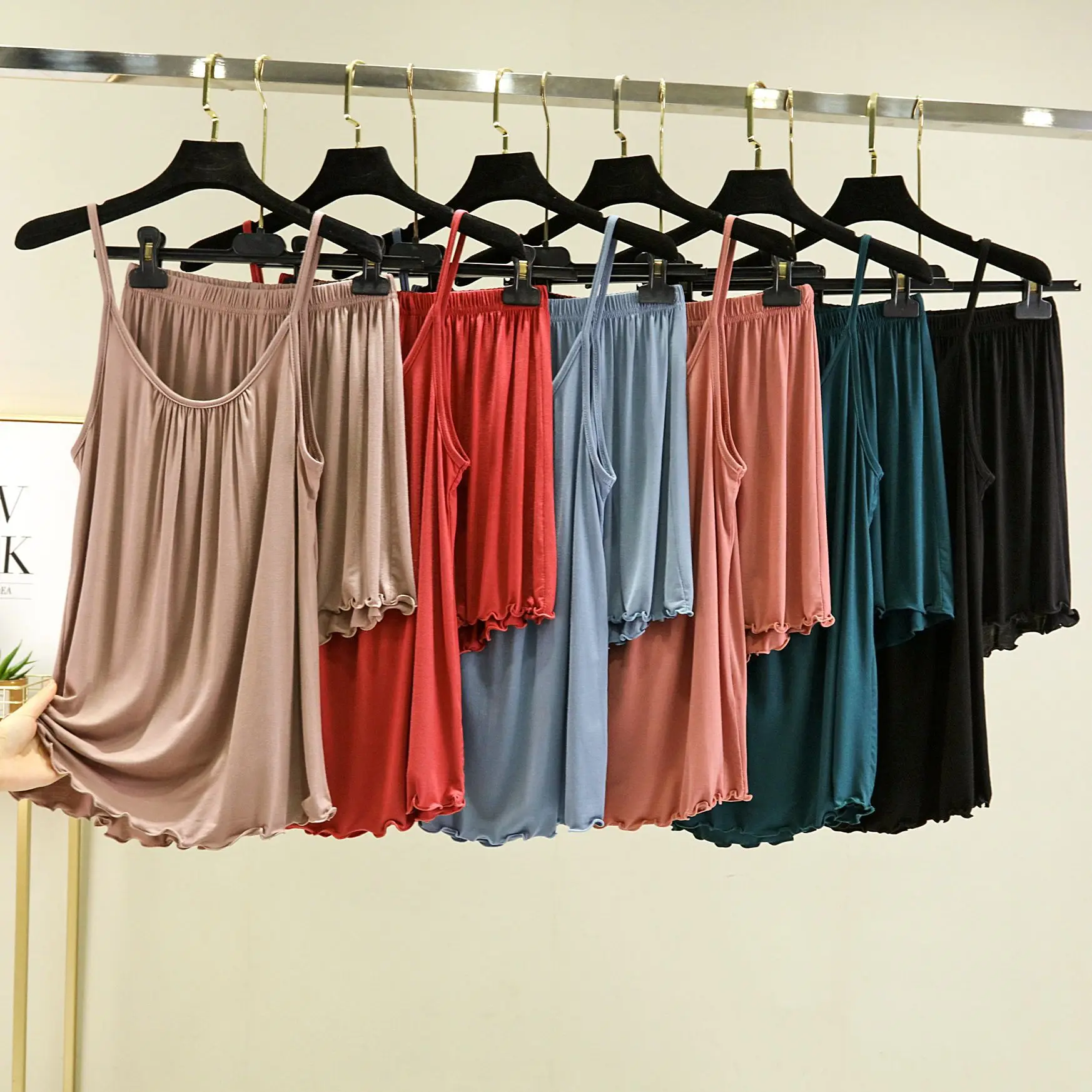 

Домашняя одежда из 2 предметов из модала, майки и шорты, пижамные комплекты без рукавов больших размеров с круглым вырезом, летняя удобная одежда для сна