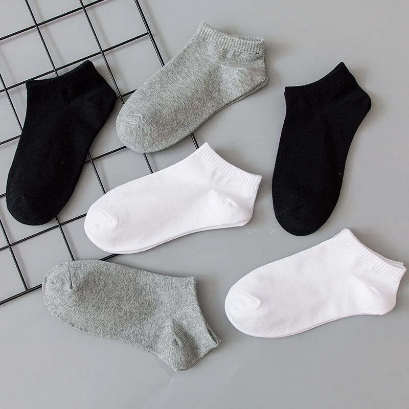 5 Pairs Men and Women Socks Breathable Sports Socks Solid Color Boat Socks Comfortable Cotton Ankle Socks White Black