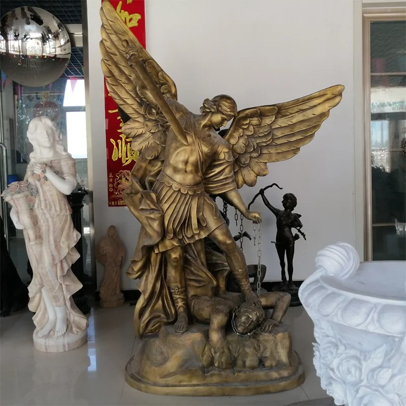 

Angel Metal Brass Size Archangel Saint Michael Bronze Statue with the Devil