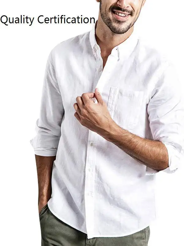 長袖コットンリネンメンズシャツ カラフル スリムフィット 若々しいトレンド 中年向け その他シーンにも最適 秋 厚さ適正