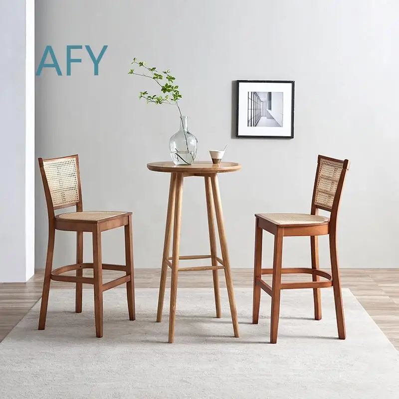 Nordic Solid Wood Dining Chair with Woven Rattan Backrest for Modern Home Restaurant Use White Ash Wood Upholstered Seat