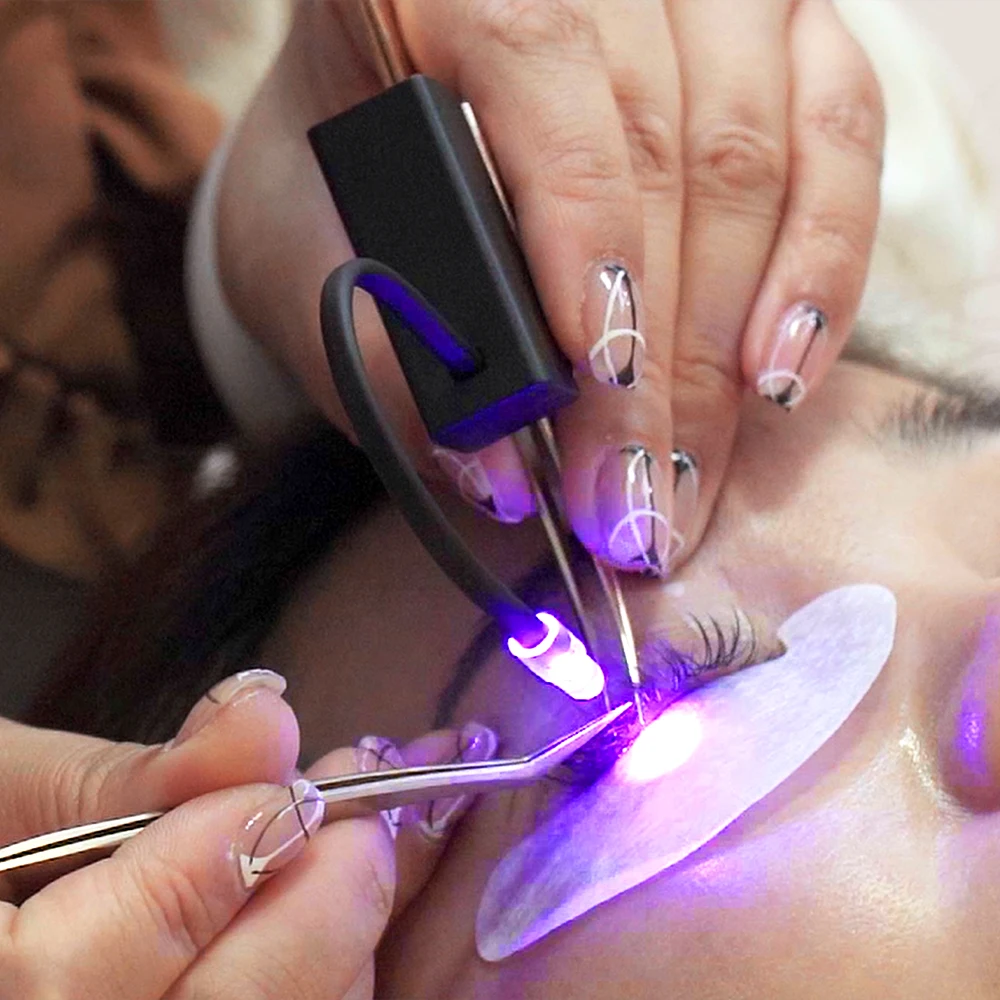 Pinky Leem โลโก้ที่กําหนดเอง 405nm 0.5w ความยาวคลื่น led uv กาว curing light eye lash uv lash แหนบแสงปลอดภัยและเชื่อถือได้