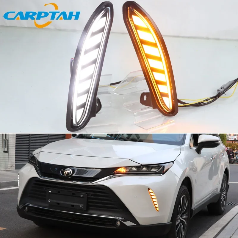 Car LED DRL 12V Daylights For Toyota Harrier Venza 2020 2021 2022 Yellow Turn Signal Night Blue Running Lamps Car Foglamp