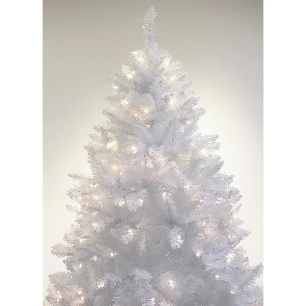 7ft Pre-lit Sparkling White Christmas Tree, with LED Light and Metal Stand ,Christmas Trees