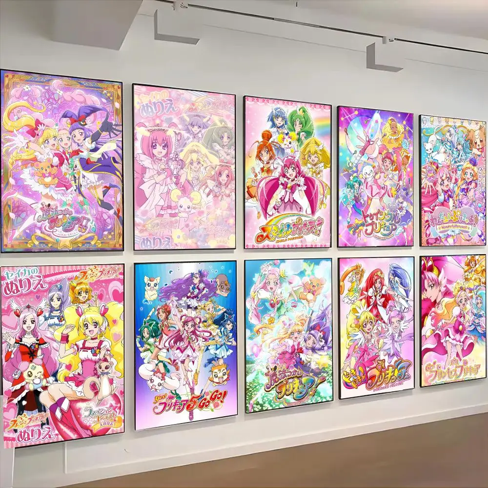 Pretty Cure Anime Magical Girl Poster Self-adhesive Living Room Bedroom Party Bar Decor Moisture-proof Fade-resistant